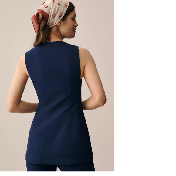 Anthropologie Maeve Deep-V Button-Front Vest size S BLUE color new with tag - Picture 2 of 7